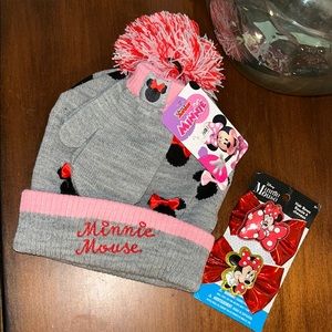 Minnie Mouse Beanie and gloves with Bow Set